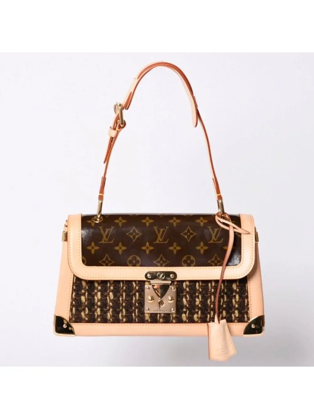 Louis Vuitton Monogram Tweedy Shoulder Bag World Limited Pieces Brown Gold